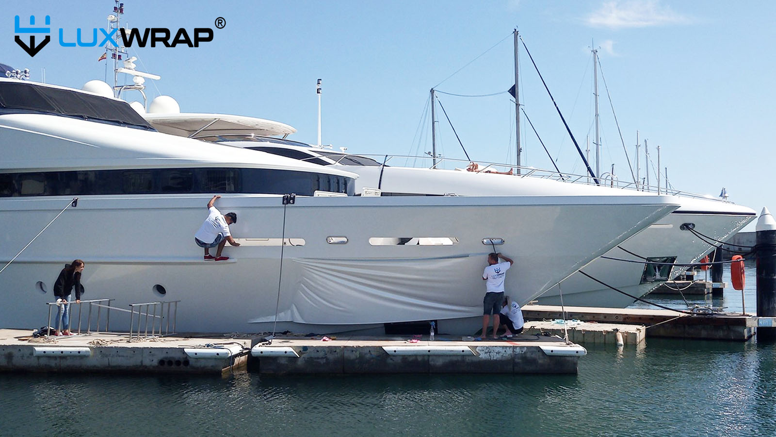 43 meter yacht wraps to refresh look instead of painting.