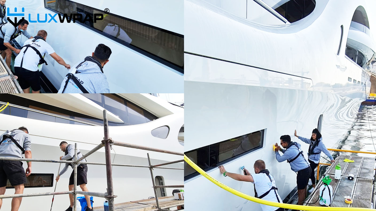 Very large mega-yacht wrapped with paint protection film