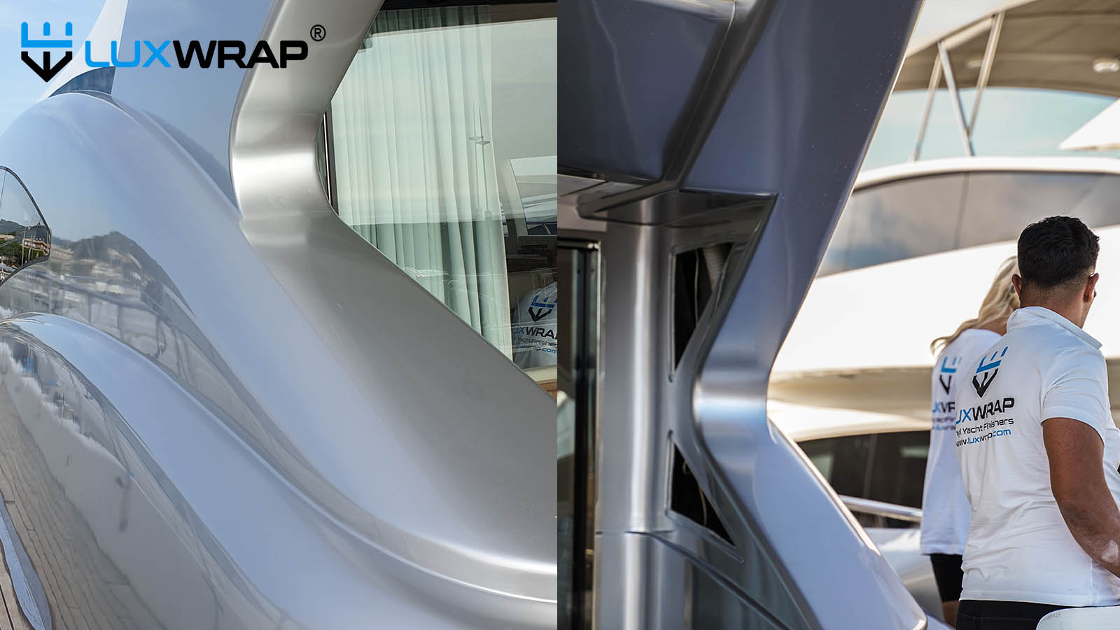 Wrapping complex compound curves on yacht superstructure.