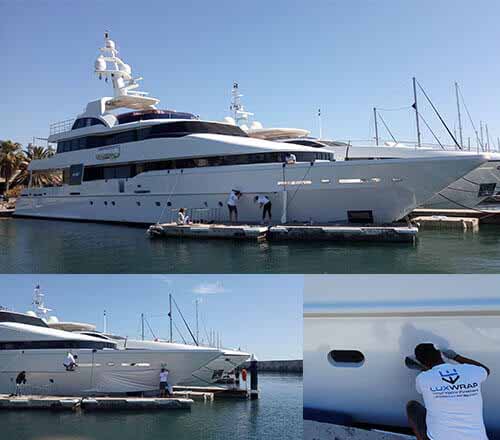 43m Metallic White Hull Wrap
