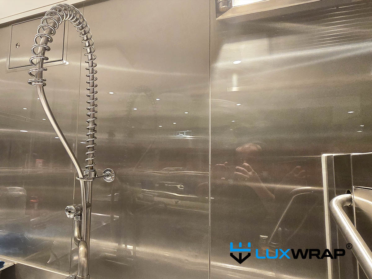 Comprehensive galley protection film installation by LuxWrap using NinjaShield Gloss PPF